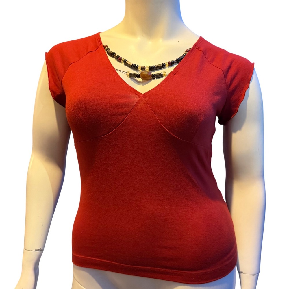 Vintage Y2K Jessica Petite V-Neck Top Beaded Detail Burgundy Indie Sleaze M/P